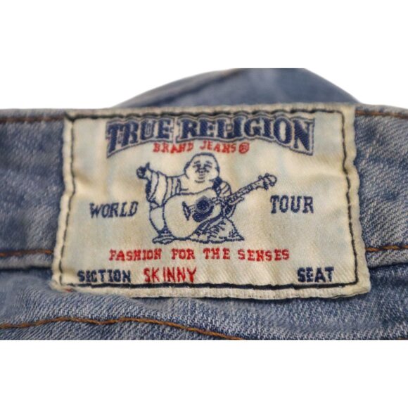 True Religion Skinny Jeans 31 Light Wash Studded Horseshoe Y2K Streetwear - Picture 3 of 7